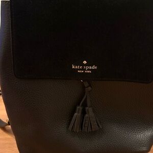 Kate Spade Black Textured Backpack with Tassels
